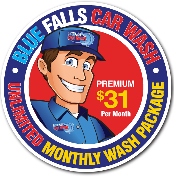 Blue_Falls_Wally_PREMIUM_offer_in_circle Blue Falls Car Wash Deluxe Wash Package