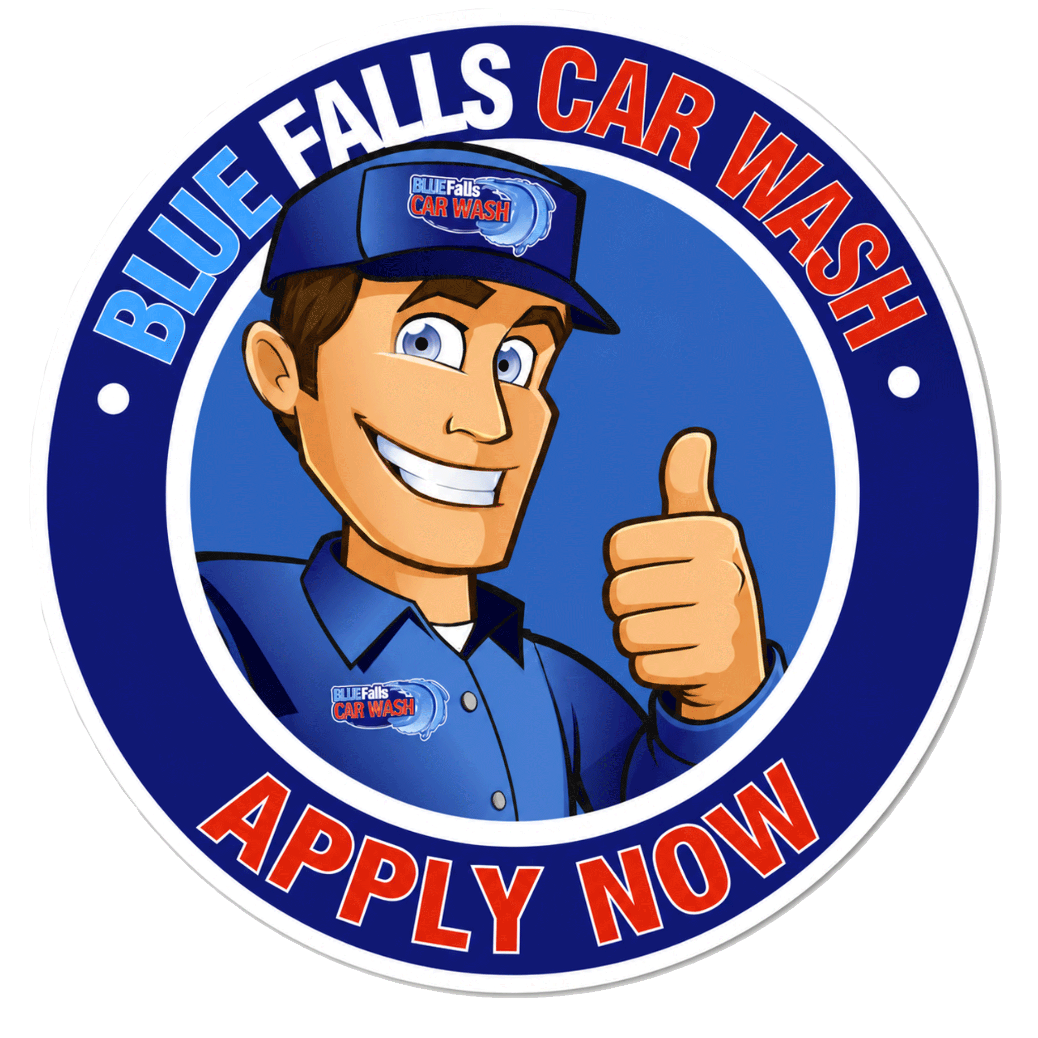 Blue Falls Car Wash - Now Hiring Badge